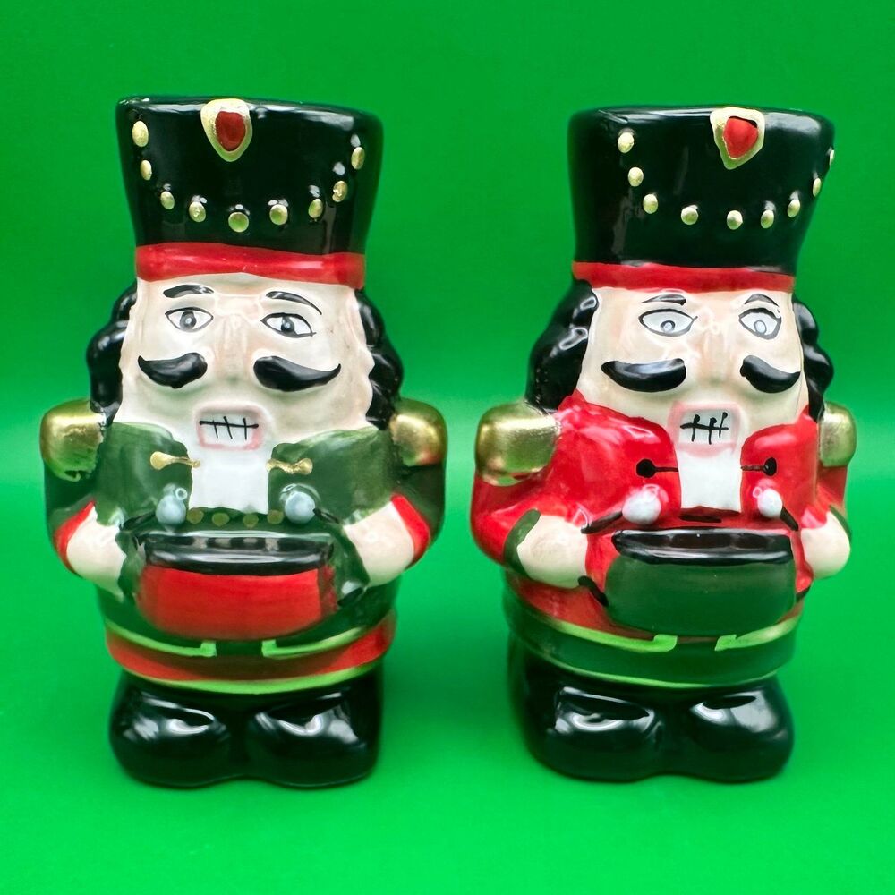 Ceramic Christmas Nutcracker Drummer Salt & Pepper Shakers Set